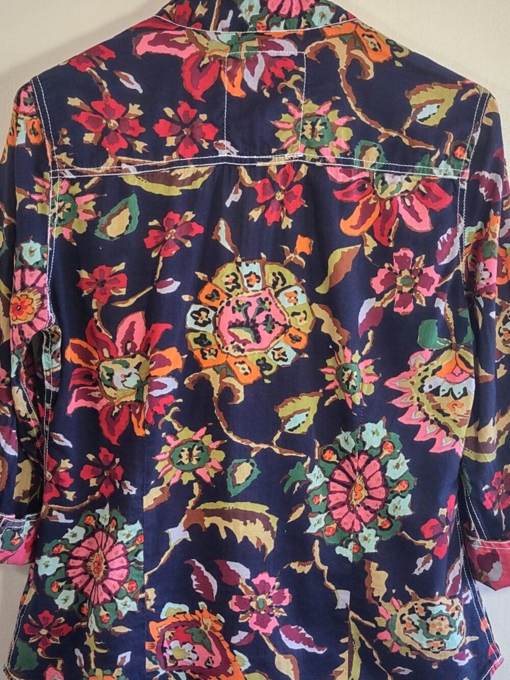CINO Indigo Blue Floral Shirt Size XSmall Button Up Boho Preppy Rustic Romance - Picture 5 of 8